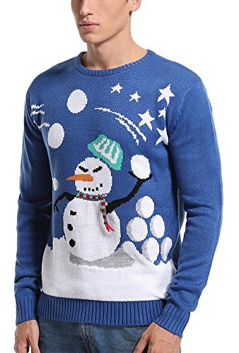 *daisysboutique* Men's Christmas Holiday Snowman Sweater Cute Ugly Pullover, Color Name: Snowball Fight