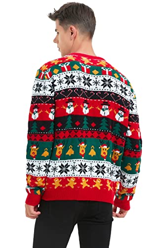 Men's Christmas Holiday Reindeer Snowman Santa Snowflakes Traditional Knitted Ugly Sweater (Large, FairIsle-red-M19)