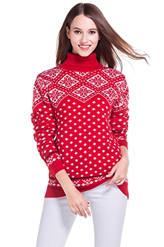 Women's Christmas Cute Reindeer Snowflakes Knitted Sweater Girl Pullover (Large, Snowflakes)