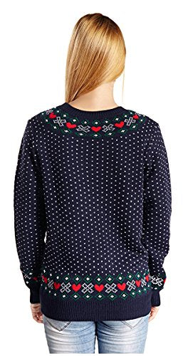 V28 Women's Christmas Reindeer Snowflakes Sweater Pullover (Tag L (US size 10), Blue-LvXmas)