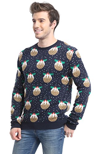 Men's Christmas Reindeer Snowman Santa Snowflakes Sweater (Large, Raining Dessert)