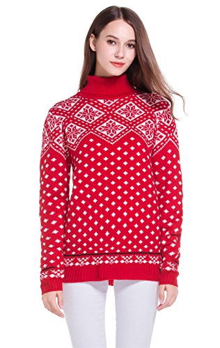 Women's Christmas Cute Reindeer Snowflakes Knitted Sweater Girl Pullover (Large, Snowflakes)