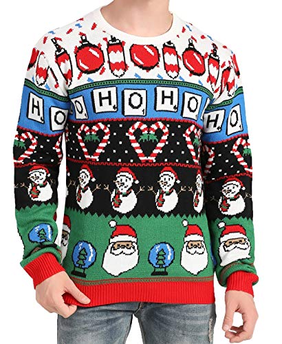 v28 Men's Christmas Reindeer Snowman Penguin Santa and Snowflake Sweater (XX-Large, Love-Cane-Snowman)