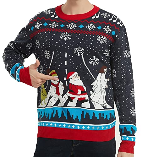 Men's Christmas Rudolph Reindeer Holiday Festive Knitted Sweater Cardigan Cute Ugly Pullover Jumper(Large, Crossing-M5)