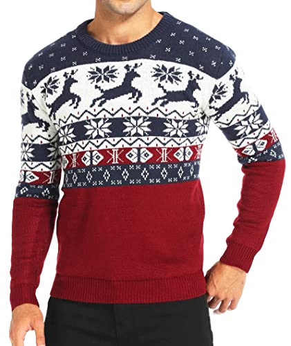 Men's Christmas Holiday Reindeer Snowman Santa Snowflakes Traditional Knitted Ugly Sweater, Color Name: LitesTree-M14