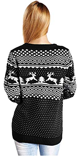 v28 Women's Patterns Reindeer Snowman Tree Snowflakes Christmas Sweater Cardigan, Long Sleeve (Large, Deer&Tree-Black)