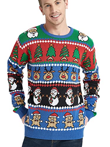 Daisyboutique Men's Christmas Rudolph Reindeer Holiday Sweater Cardigan Cute Ugly Pullover, Color Name: Reindeer-Santa-More