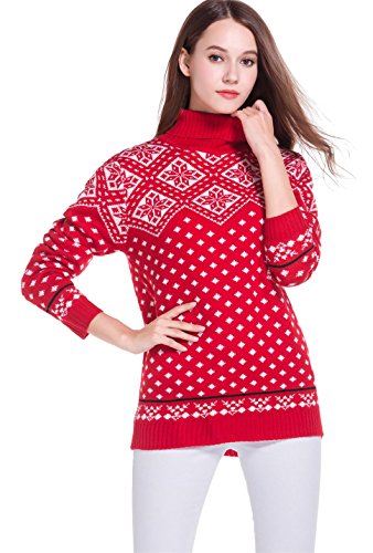 Women's Christmas Cute Reindeer Snowflakes Knitted Sweater Girl Pullover (Large, Snowflakes)