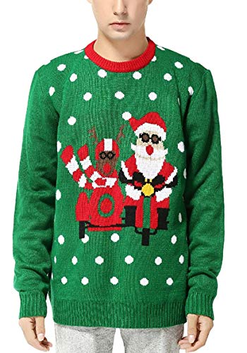 V28 Men's Christmas Reindeer Snowman Penguin Santa and Snowflake Sweater (Large, Motorcycle)