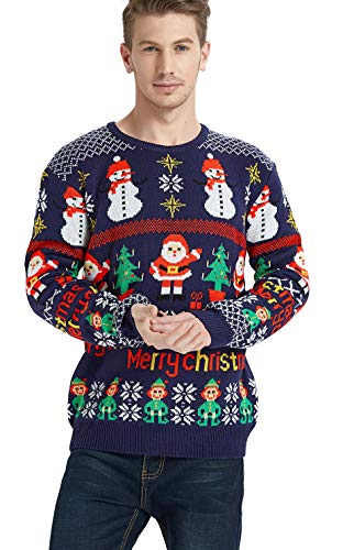 Daisyboutique Men's Christmas Rudolph Reindeer Holiday Sweater Cardigan Cute Ugly Pullover, Color Name: Santa-Tree-Snowman