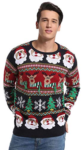 Men's Christmas Festive Cardigan Reindeer Snowman Santa Snowflakes Knitted Ugly Sweater, Color Name: Striped Santa