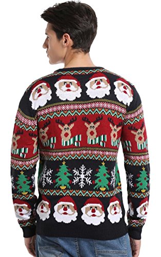 Men's Christmas Festive Cardigan Reindeer Snowman Santa Snowflakes Knitted Ugly Sweater, Color Name: Striped Santa