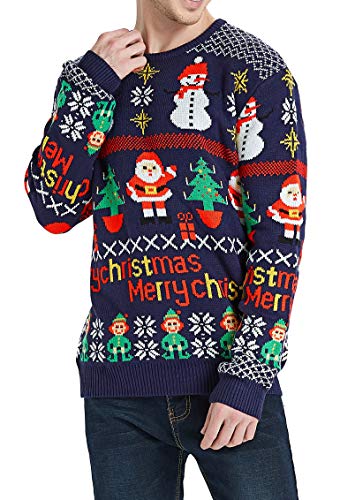 Daisyboutique Men's Christmas Rudolph Reindeer Holiday Sweater Cardigan Cute Ugly Pullover, Color Name: Santa-Tree-Snowman