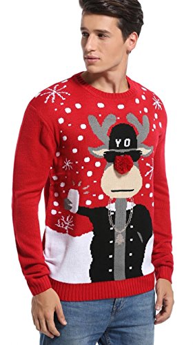 *daisysboutique* Men's Christmas Reindeer Sweater Cute Ugly Pullover, Color Name: Reindeer3Dnose+Shades