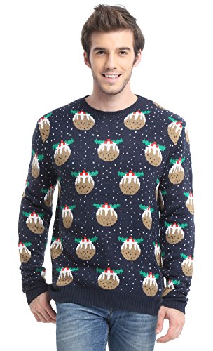 Men's Christmas Reindeer Snowman Santa Snowflakes Sweater (Large, Raining Dessert)