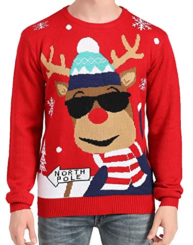 v28 Men's Christmas Reindeer Snowman Penguin Santa and Snowflake Sweater (XXX-Large, NrthPoleDeer)