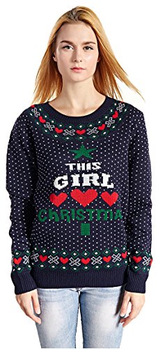 V28 Women's Christmas Reindeer Snowflakes Sweater Pullover (Tag L (US size 10), Blue-LvXmas)