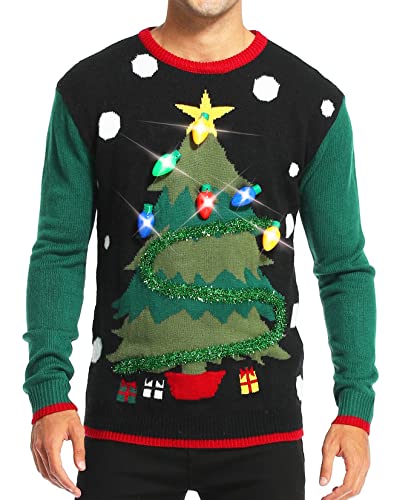 Men's Christmas Holiday Reindeer Snowman Santa Snowflakes Traditional Knitted Ugly Sweater (Medium, LitesTree-M14)