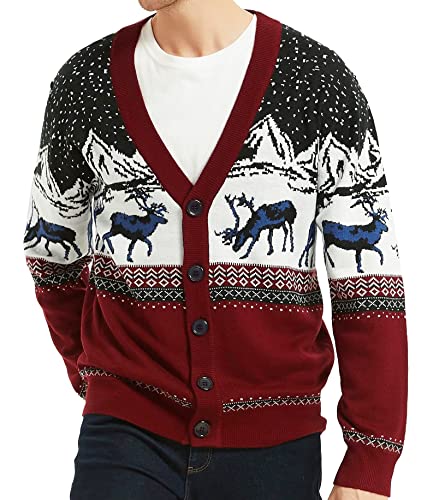 Men's Christmas Rudolph Reindeer Holiday Festive Knitted Sweater Cardigan Cute Ugly Pullover Jumper(Small, RndrCardi-M1)