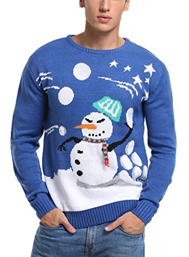 *daisysboutique* Men's Christmas Holiday Snowman Sweater Cute Ugly Pullover, Color Name: Snowball Fight