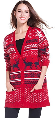 Womens Oversized Christmas Reindeer Cardigan (Large, Red2 Reindeer Cardigan)