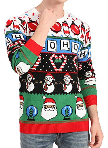 v28 Men's Christmas Reindeer Snowman Penguin Santa and Snowflake Sweater (XX-Large, Love-Cane-Snowman)