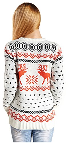 CHRISTMAS Sweater / Cardigan, with Various Lovely Patterns of Reindeer / Snowman / Snowflakes / Tree (L, Deer&Snowflake-White)