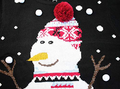 *daisysboutique* Women's Christmas Reindeer Themed Knitted Holiday Sweater Girl Pullover (Large, 3D Hat Black)