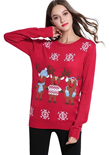 *daisysboutique* Women's Christmas Reindeer Themed Knitted Holiday Sweater Girl Pullover (Large, Friends)