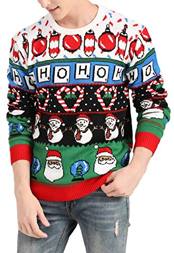 v28 Men's Christmas Reindeer Snowman Penguin Santa and Snowflake Sweater (XX-Large, Love-Cane-Snowman)