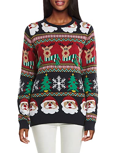 *daisysboutique* Women's Christmas Reindeer Themed Knitted Holiday Sweater Girl Pullover (Large, Striped-Santa)