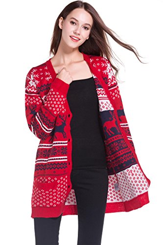 Womens Oversized Christmas Reindeer Cardigan (Large, Red2 Reindeer Cardigan)