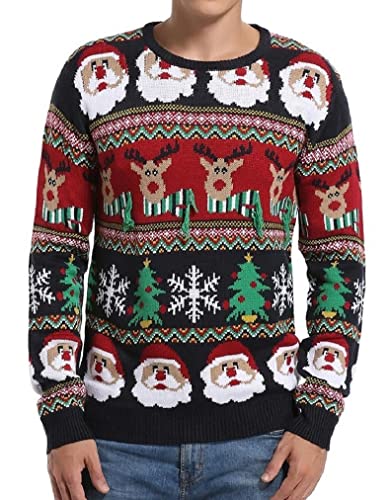 Men's Christmas Festive Cardigan Reindeer Snowman Santa Snowflakes Knitted Ugly Sweater, Color Name: Striped Santa