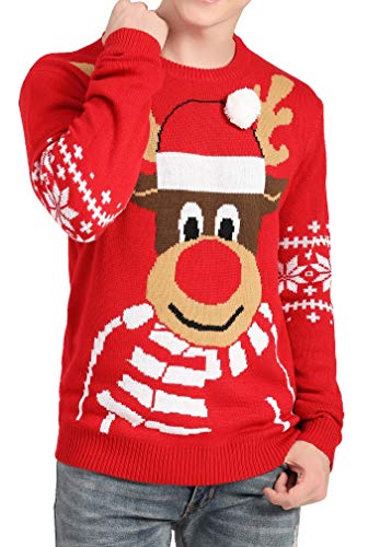 v28 Men's Christmas Reindeer Snowman Penguin Santa and Snowflake Sweater, Color Name: Deerftb-red