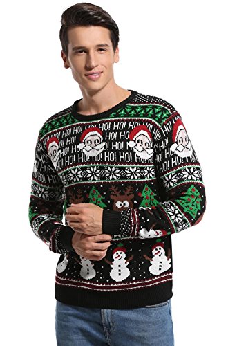 Men's Christmas Festive Cardigan Reindeer Snowman Santa Snowflakes Knitted Ugly Sweater, Color Name: Santa-HoHoHo-Strip