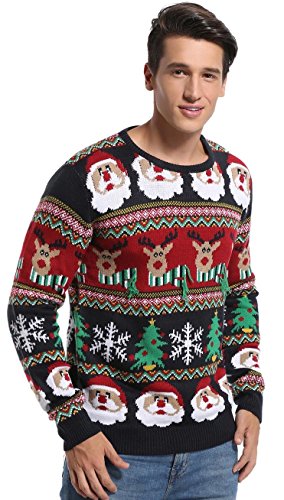 Men's Christmas Festive Cardigan Reindeer Snowman Santa Snowflakes Knitted Ugly Sweater, Color Name: Striped Santa