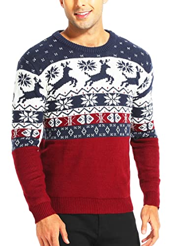 Men's Christmas Holiday Reindeer Snowman Santa Snowflakes Traditional Knitted Ugly Sweater, Color Name: LitesTree-M14