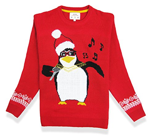 V28 Men's Christmas Reindeer Snowman Penguin Santa and Snowflake Sweater (Large, Karaoke)