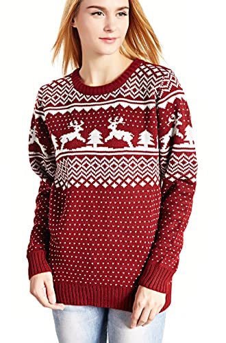 Christmas Sweater/Cardigan, with Various of Reindeer/Snowman/Snowflakes/Tree (L, Deer&Tree)