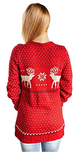 V28 Women's Christmas Reindeer Snowflakes Sweater Pullover (Tag L (US size 10), Red-B)