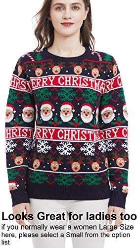 v28 Men's Christmas Reindeer Snowman Penguin Santa and Snowflake Sweater, Color Name: Christmas-Banner