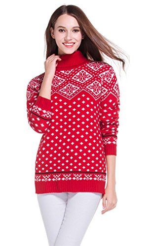 Women's Christmas Cute Reindeer Snowflakes Knitted Sweater Girl Pullover (Large, Snowflakes)