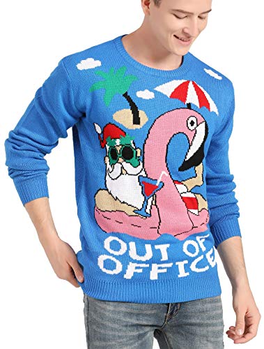 v28 Men's Christmas Reindeer Snowman Penguin Santa and Snowflake Sweater (Large, Santa-vaca)