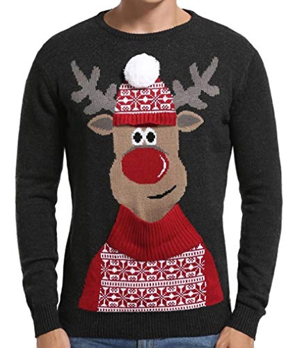 *daisysboutique* Men's Christmas Reindeer Sweater Cute Ugly Pullover, Color Name: Reindeer3D-Hat