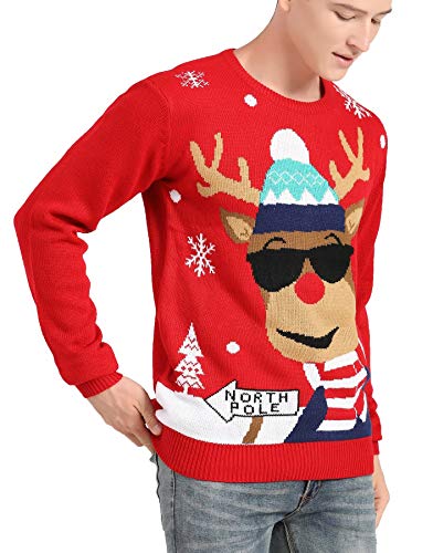 v28 Men's Christmas Reindeer Snowman Penguin Santa and Snowflake Sweater (XXX-Large, NrthPoleDeer)