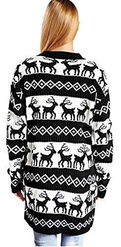 v28 Womens Oversized Christmas Reindeer Cardigan (Large, Black2ReindeerCardigan)