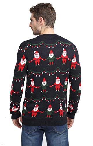 Men's Christmas Reindeer Snowman Santa Snowflakes Sweater (Large, Striped Black)