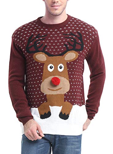 *daisysboutique* Men's Holiday Reindeer Snowman Santa Snowflakes Sweater, Color Name: Reindeer-PomPom Nose