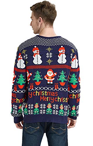 Daisyboutique Men's Christmas Rudolph Reindeer Holiday Sweater Cardigan Cute Ugly Pullover, Color Name: Santa-Tree-Snowman