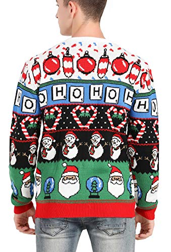 v28 Men's Christmas Reindeer Snowman Penguin Santa and Snowflake Sweater (XX-Large, Love-Cane-Snowman)